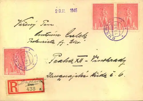 1945, SUDETENLAND, Einschreiben Notstempel "DUCHO" (Dux)