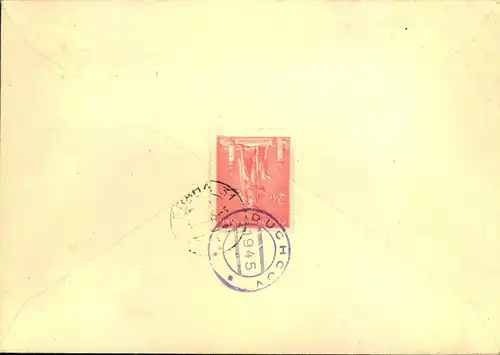 1945, SUDETENLAND, Einschreiben Notstempel "DUCHO" (Dux)