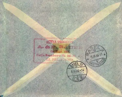 1946, BOLVIA, registered letter to Basel - see scan