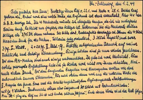 10 Pfg. Schwarzaufdruck Ganzsachenkarte mit 2 Pfg. Zusatzfrankatur ab BERLIN SW 11 ai 2.2.49 nach Hamm/Westfalen. (Miche