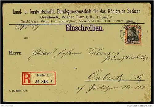 Germania, 1909, Einschreiben, Einzelfrankatur, DRESDEN