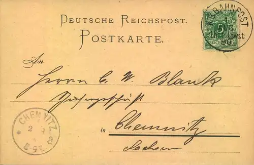 1890, K.B. BAHNPOST seltene Fremdverwendung auf Postkarte mit 5 Pfg. Krone/Adler
