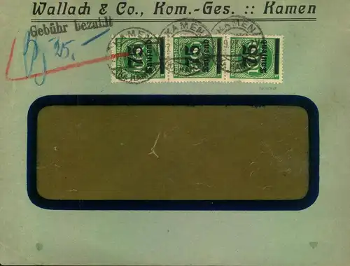 1923, Brief mit Teilbar-Frankatur ab "KAMEN 7.9.23" (PP 18) - geprf. Infla