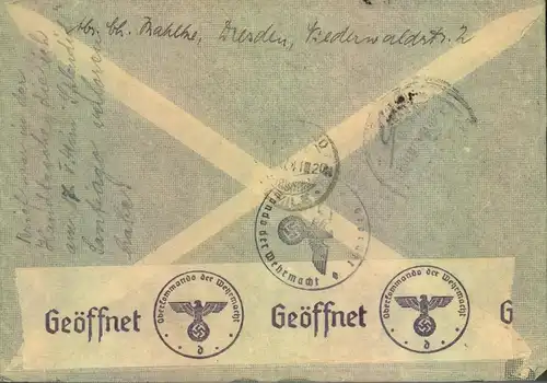 1941, Luftpostbrief ab PIRNA nach Chile