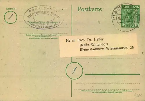 1945/46, 6 Ganzachenkarten Berliner Bär, meist BERLIN-Stempel