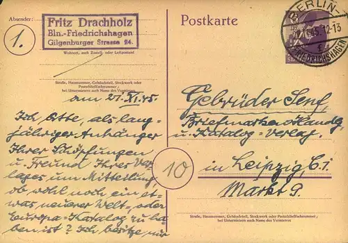 1945/46, 6 Ganzachenkarten Berliner Bär, meist BERLIN-Stempel