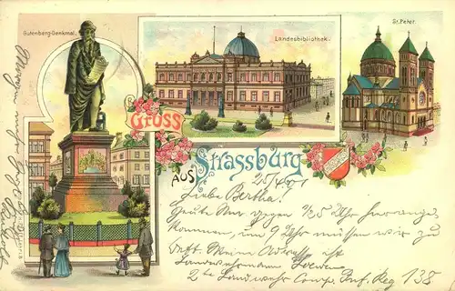 ELSASS, Gruss aus Strassburg, Litho gebraucht 1901
