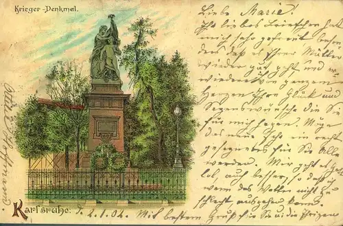 KARLSRUHE, Krieger-Denkmal, gebraucht 1902
