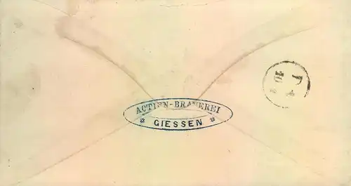 1872,1 Kreuzer kleiner Schild auf Ortsbrief GIESSEN  9.4.72