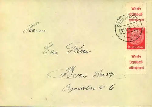 1939, Zusammendurck Reklame / 12 Pfg. Hindneburg / Reklame Brief ab KARLSBAD (S 196)