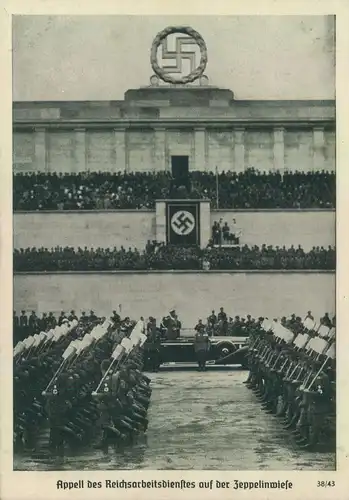 1938, "Appell des Reichsarbeitsdienstes auf der Zeppelinwiese", Befreiungsstempel ASCH