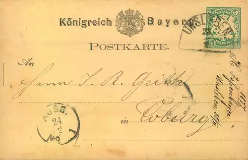 1877, UNSLEBEN, Segmentstempel auf 5 Pfg. Wappen Ganzsachenkarte