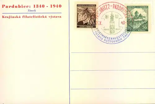 1940, PARDUBICE-PARDUBITZ 1340-1940, 2 Postkarten mit Sonderstempel