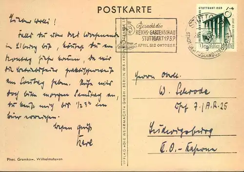1939, Propagandakarte "Torpedo los" Sent from STUTTGART 28.4.39 to a soldier in Ludwisgburg barracks