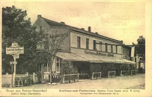 HOHEN NEUENDORF, Gasthaus zum Fichtenhain, Restaurant Werbekarte gelaufen 1912