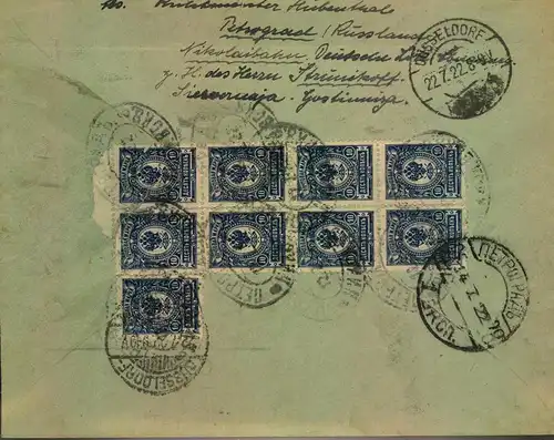 1922, registered letter with french "R" label "S. PETERSBOURG -gare Nicolas" to Germany