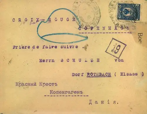 1916, censored letter to Red Cross in Geneva forwarded to "Dorf Rothbach (Elsaß) - TP.O.: postmark