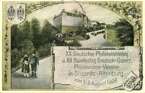 1908,Privatganzsache 5 Pfg. Germania "XX. DEUTSCHER PHILATELISTENTAG", SSt GÖSSNITZ - PP 23 C 9