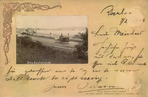 1908, ppc showing "Bay Esplanade" sent from DURBAN to Bremerhaven, Germany