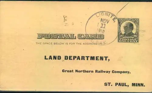 1910, stat. card "Great Norther Railway" - Eisenbahn, chemin de fer