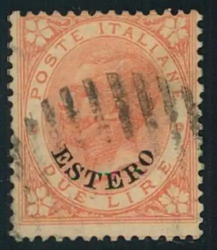 1874, 2 Lire red orange "ESTERO" used with barred  oval. Michel Nr. 9 -  350,-