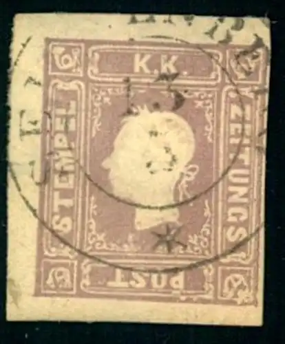 1859, (1,05 Kr.) lila Zeitungsmarke  sauber gestempelt mit drei breiten Rändern. Michel Nr. 17b -  400