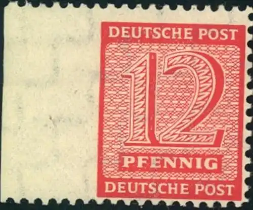 1945, 12 Pfg. Postmeistertrennung Mügeln links ungezähnt vom Rand postfrisch. Michel-Nr. 119AXUL - 350,-