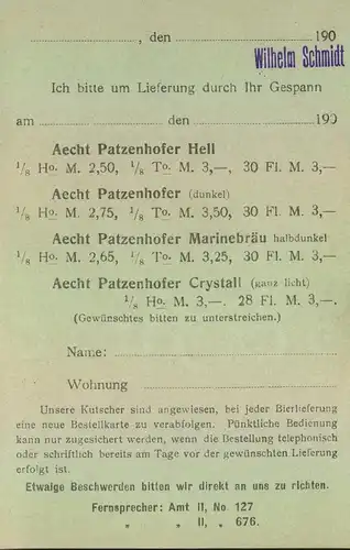 1905 ca. Germania Ganzschenkarte mit Adressvordruck "Actien-Brauerei-Gesellschaft" vorm "Patzenhofer"