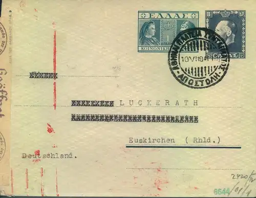 1941, stationery envelope from ATHENS with german censor to Euskirchen