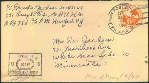 1945,  Brief der amerikanischen Bestzung in DARMSTADT "APO 172  mai 2 1945"