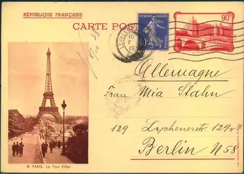 1937, picture stat. card uprated to Berlin