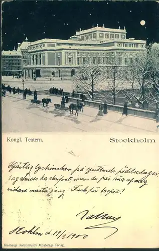 1900, picture card showing "Kongl. Teatern" with ship mark "TRELLEBORG-SASSNITZ" to Switzerland