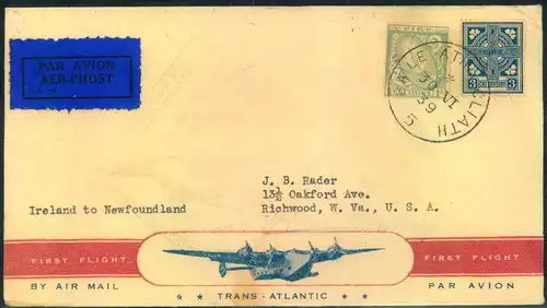 1939, frist flight cover "IRELAND - NEWFOUNDLAND"