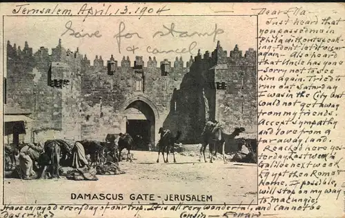 1904, 20 Para auf 10 Pfg. Germania dunkelrosarot geprüft Jäschke-L. BPP auf Karte JERUSALEM nach Washington.