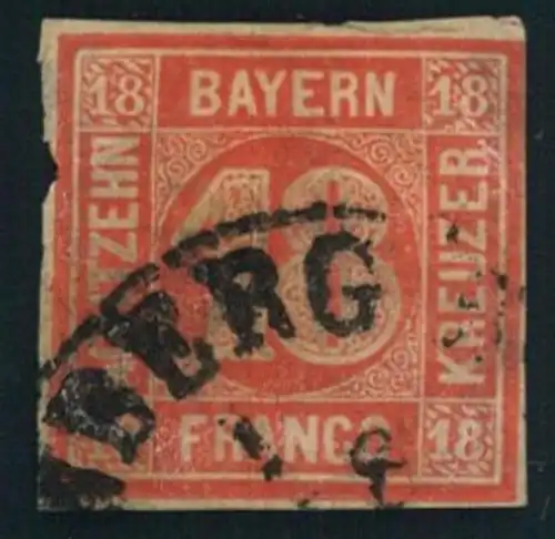 1862, 18 Kreuzer zinnober vollrandig mit Ortsstempel - Mi.Nr. 13a -200,-