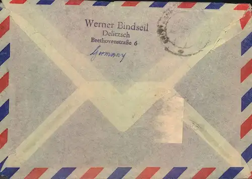 1959, Luftpost-Einschreiben ab DELITZSCH nach OST-PAKISTAN (heute Bangla Desh)!