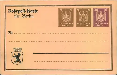 1925, seltene "Rohrpostkarte für Berlin" sauber ungebraucht