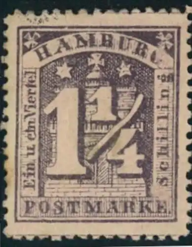 1864, 1 1/4 Schilling grauviolett, Druckstein II ohne Gummi - Mi-Nr. 12 a II (*)