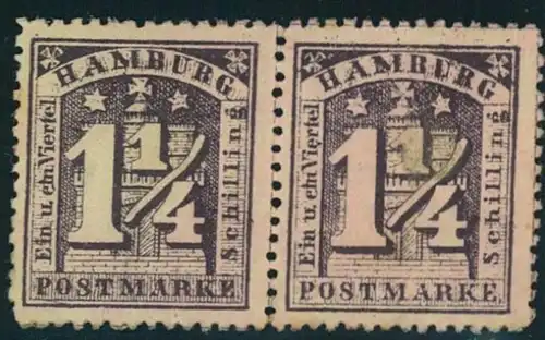 1864, 1 1/4 Schilling grauviolett m. waag. Paar, Druckstein II ohne Gummi - Mi-Nr. 12 a II (*)
