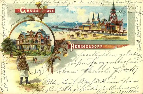 1898, "Gruß aus Heringsdorf", Usedom, sauber gebraucht,.