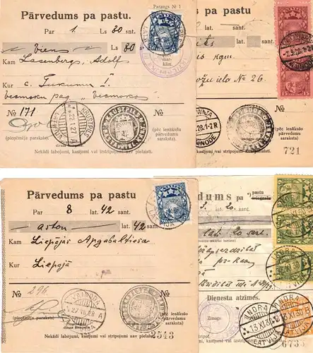 1927/1933, money orders sent from diffenrent mostly small towns in Latvija