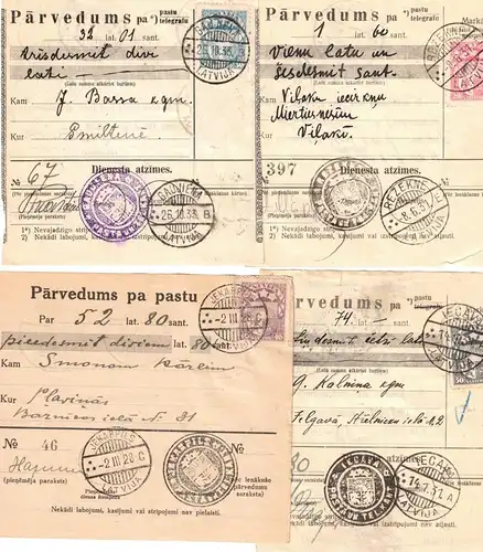 1927/1933, money orders sent from diffenrent mostly small towns in Latvija