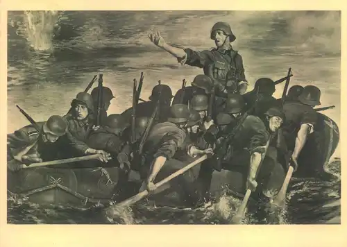Ca. 1940, Soldatenbild aus dem "Haus der Deutschen Kunst", Feldpost und Jerseystempel