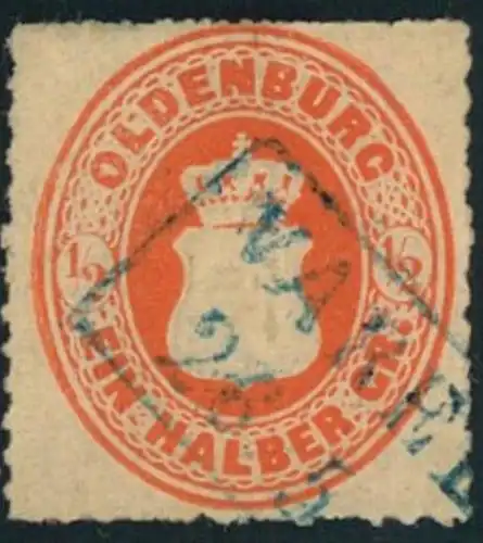 1862, 1/2 Groschen Wappen dunkelorange, Durchstich 11 3/4 - Mi.-Nr. 16 Ab