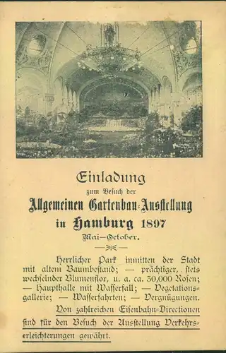 1897, Privat-GSK m. 3 Pfg. Krone/Adler "Allgemeine Gartenbau-Ausstellung", Hamburg