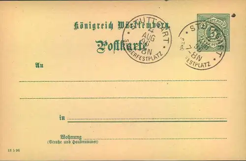 1896, STUTTGART SÄNGERFESTPLATZ" seltener, früher Sonderstempel auf Blankokarte
