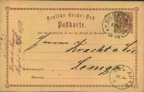 1873, Hufeisenstempel "HERFORD" auf 1/2 Gr. Ganzsachenkarte - Spalink 18