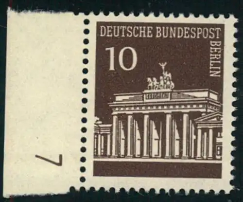 10 Pfg. Brandenburger Tor postfrisch von linken Rand mit DV ""7""
