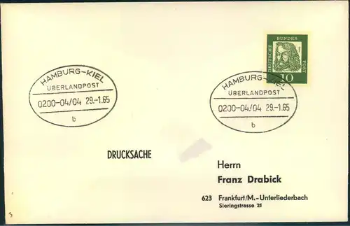 1965, Drucksache per Überlandpost HAMBURG-KIEL