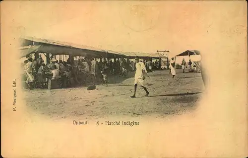 1904, picture postcard showing ""Djibouti- Marche Indigene"" with French shipmark ""LA REUNION-MARSEILLE 1 Lu No.1"" to